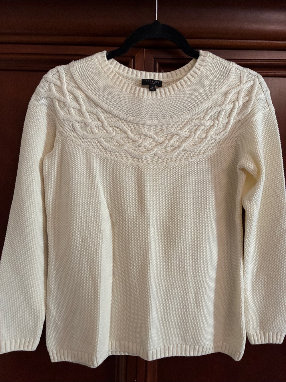 Talbots Ivory Cable Yoke Crewneck Sweater